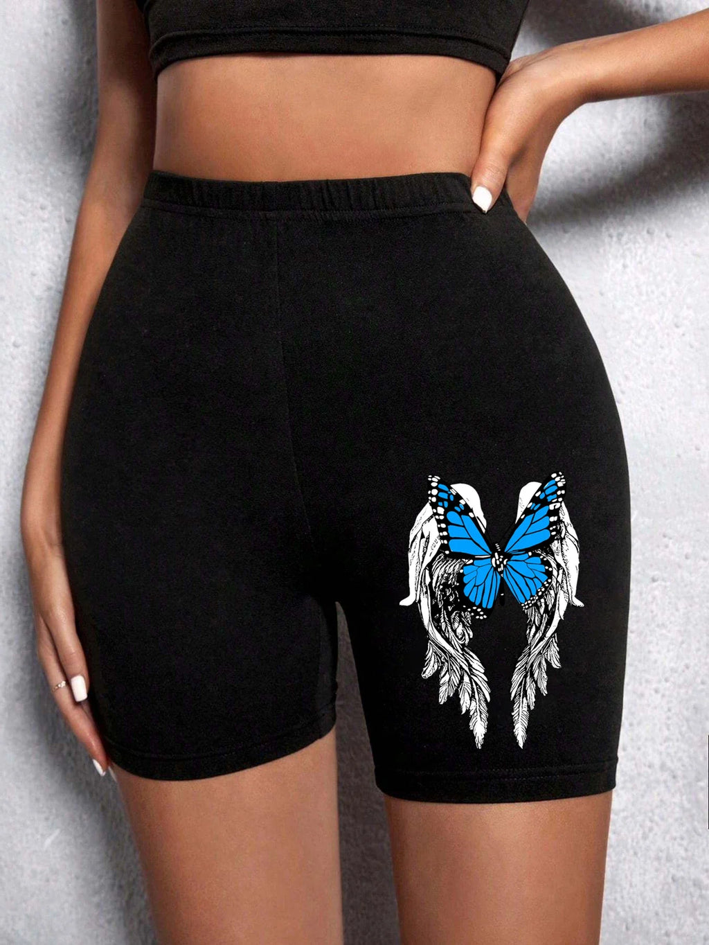 Casual Women Fitness Short Pantsbeautiful Dreamy Purple Butterfly Prints Leggings Short High Elastic Soft Thin Female Sportswear