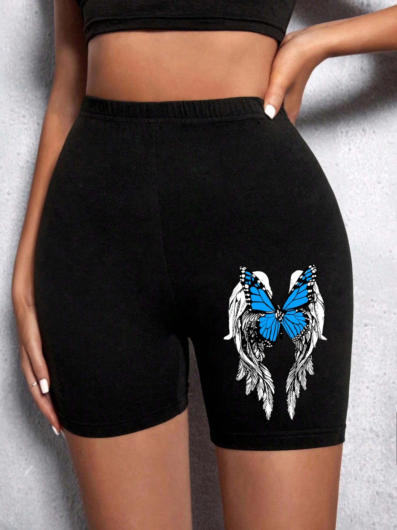 Casual Women Fitness Short Pantsbeautiful Dreamy Purple Butterfly Prints Leggings Short High Elastic Soft Thin Female Sportswear