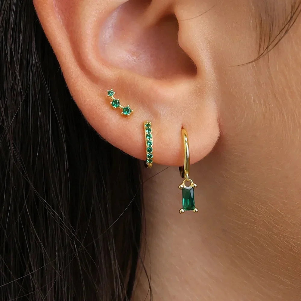 3 Pairs Exquisite Zircon Little Huggies Hoop Earrings Set for Women Stainless Steel Unique Cartilage Earring Piercing Jewelry