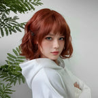 Allbell Magique Short Wavy Wig Bob Curly Wig With Bangs Dirty Orange Lolita Wigs Natural Synthetic Wig For Woman Heat Resistant