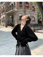 AOSSVIAO Knitted Casual Cardigan 2025 Autumn Winter Elegance Solid Color V-neck Sweater Unique and Niche Slim Fit Tops