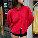 Combhasaki Women's Y2K Chic Solid Color Knitwear Cardigan Fuzzy Long Sleeve Button-down Front Closure Loose Fit Basic Sweaters