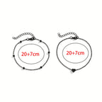 Double Tiny Heart Chain Anklets for Men Women Teen Girls, Black Tone, Ankle Bracelets Hypoallergenic Adjustable