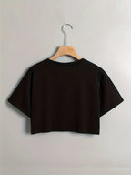 Cotton Blend Short Sleeve ME Letter Print Crop T-Shirt - Soft Semi-Sheer Micro Elasticity Crew Neck Sexy Style