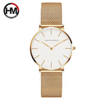 HANNAH MARTIN Brand Classic Women Quartz Watch 36mm Rose Gold Stainless Steel Mesh Strap Japanese Movement Girl Gift Wrist Watch