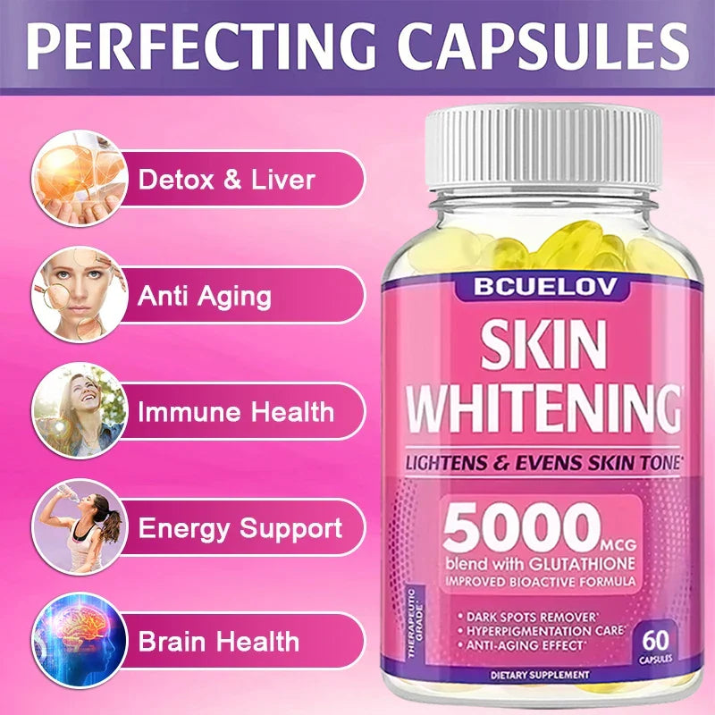 Bcuelov Collagen + Glutathione + Vitamin C Skin and Facial Health - Antioxidants - - 120 Vegetarian Capsules