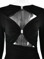 Articat Sexy Hollow Out Long Sleeved Elastic Tight Dress Women Pleats Double Layered Female Vestidos Elegant Party Evening Dress