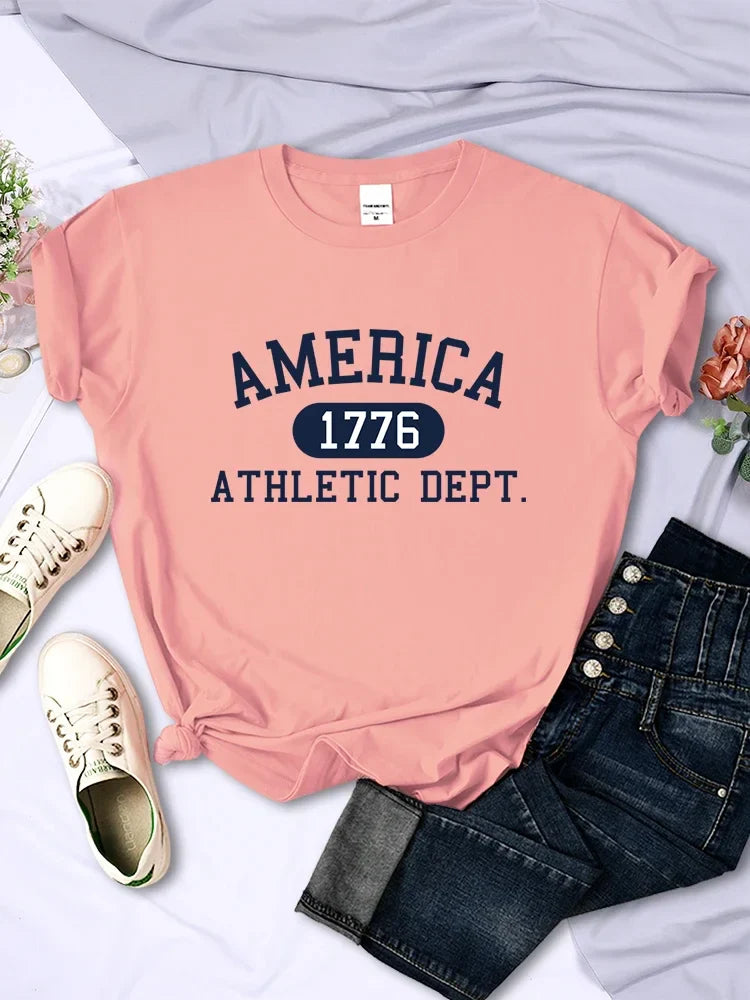 America 1776 Athletic Dept Letter T-Shirt Female Sport Casual Crop Top Cool Hip Hop Tee Shirt Soft Breathable T Shirt Women