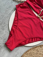 3 Colors Sexy Metal Rings Cut Out Women Swimwear One Piece Swimsuit Female Bandeau High Leg Cut Bather Bathing Suit Swim B022D