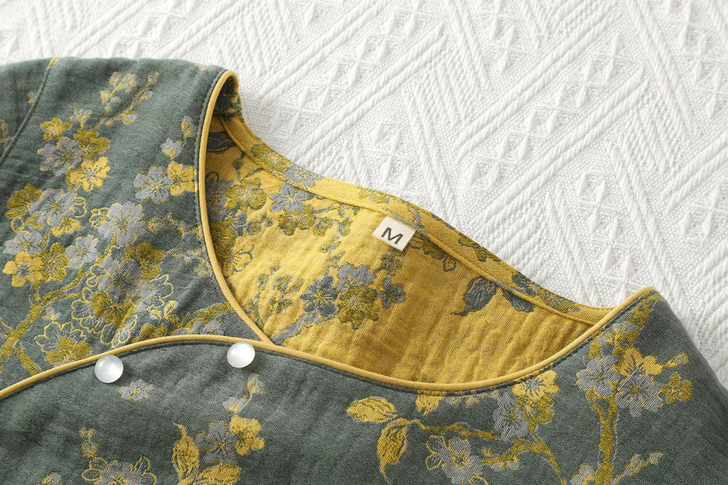 Chinese Style Women's Pajamas, Pure Cotton, Retro Color, Woven Jacquard, Home Clothing, Long Sleeves Trousers, Diagonal Collar