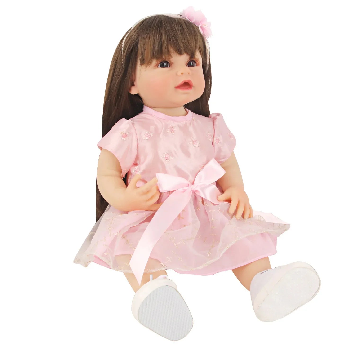 Cute PinkPrincess Doll Dress Set For 22 Inches Reborn Girl Doll Skirt+Hairband Bow Suit For 55Cm Baby New Born Girl Dolls TOy