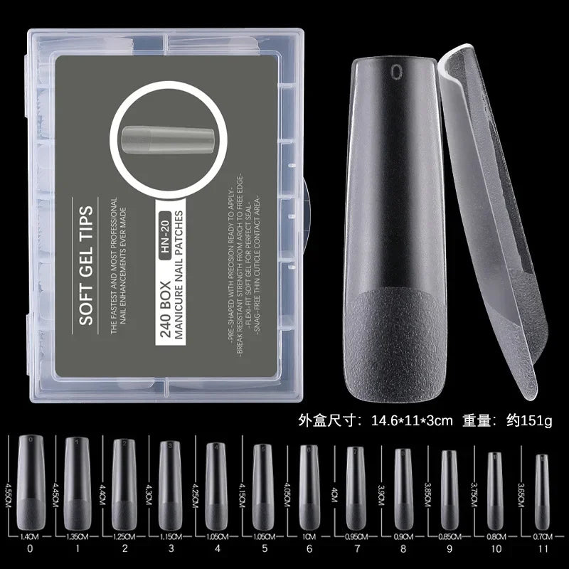 240PCs Extra Long XXL Size False Nail Tips Soft Gel Coffin Square Almond Fake Nail Tips Half Matte No Trace Traceless Nails