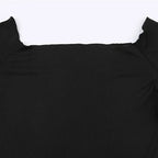 Black Solid Slash Neck Elegant Long Sleeve Tops Korean Fashion Slim Sexy Cropped T Shirt Women Fall Clothing