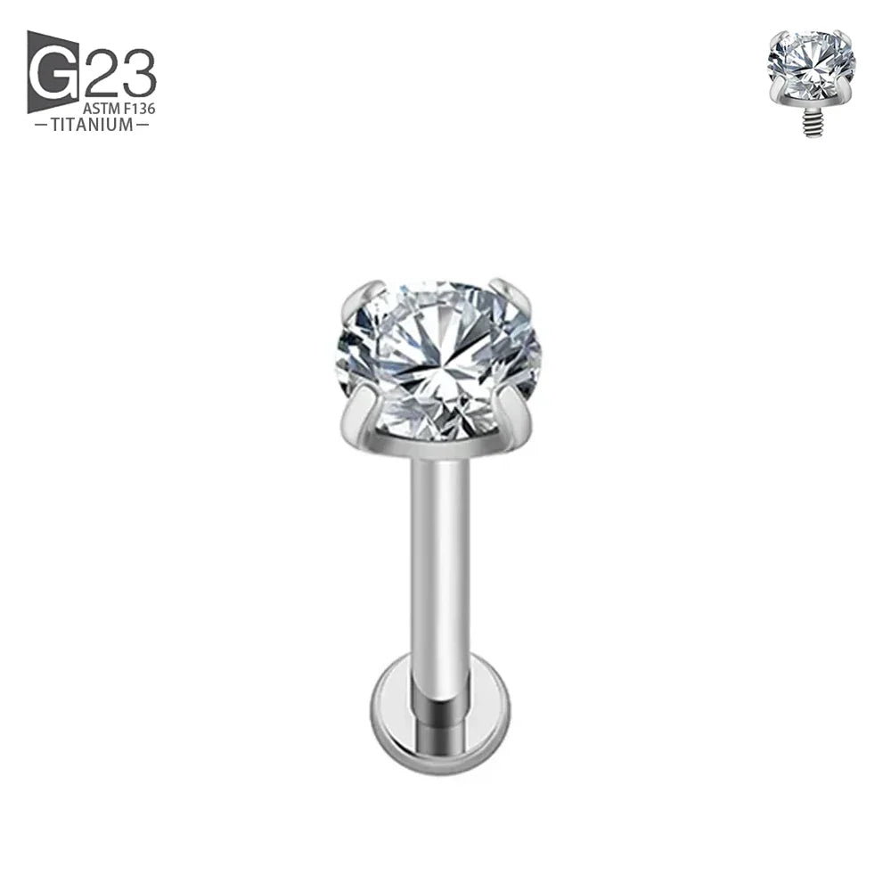 ASTM F136 Titanium 2/2.5/3/4mm CZ Labret Stud 16G Tragus Helix Cartilage Conch Flatback Earlobe Piercing Body Jewelry