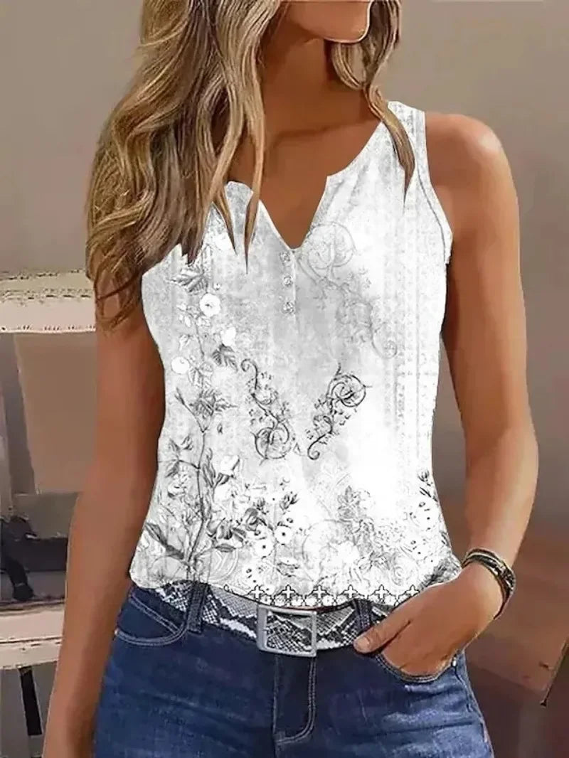 2024 New Casual Small Vest T-shirt Suspenders Woman Clothes Fashion V-neck Painted Grace Top Ladies Tank Top Camisole for Summer