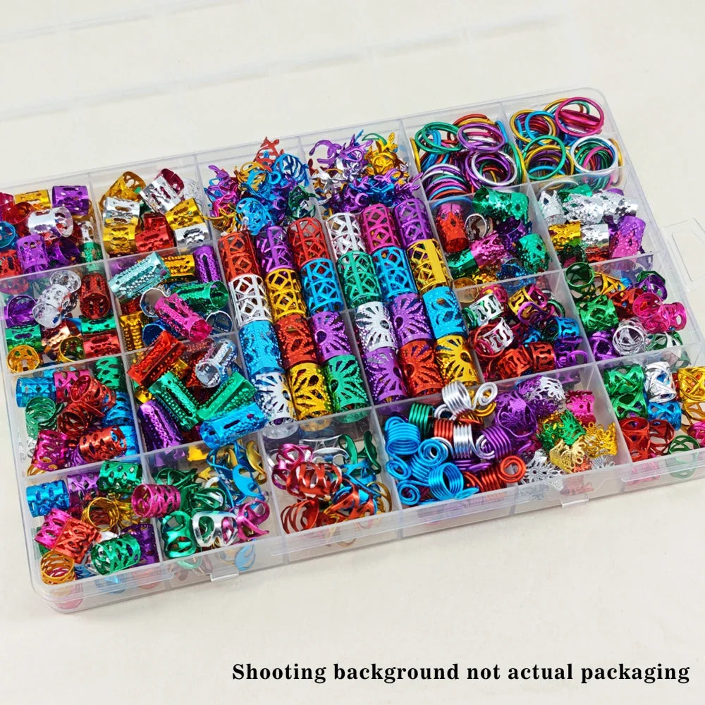 280pcs  Alloy Hair Accessories Set, Elegant BOHO Style, Hollow Beaded Designs, Round Shape, Solid Color Hair Jewelry