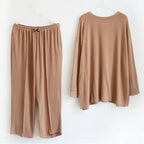 150KG Extra Large Size Loose Pajamas Women Solid Long-sleeved V-neck Two-piece Set Spring Casual Loungewear Can Be Worn Outside