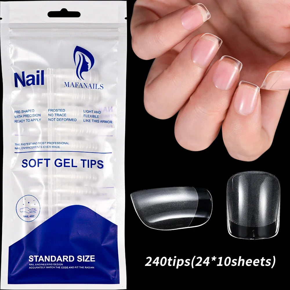 240pcs XS Fake Nails Short Square/Almond False Nail Tips Half Matte Acrylic Square Fingernails DIY For Manicure Extension Tools