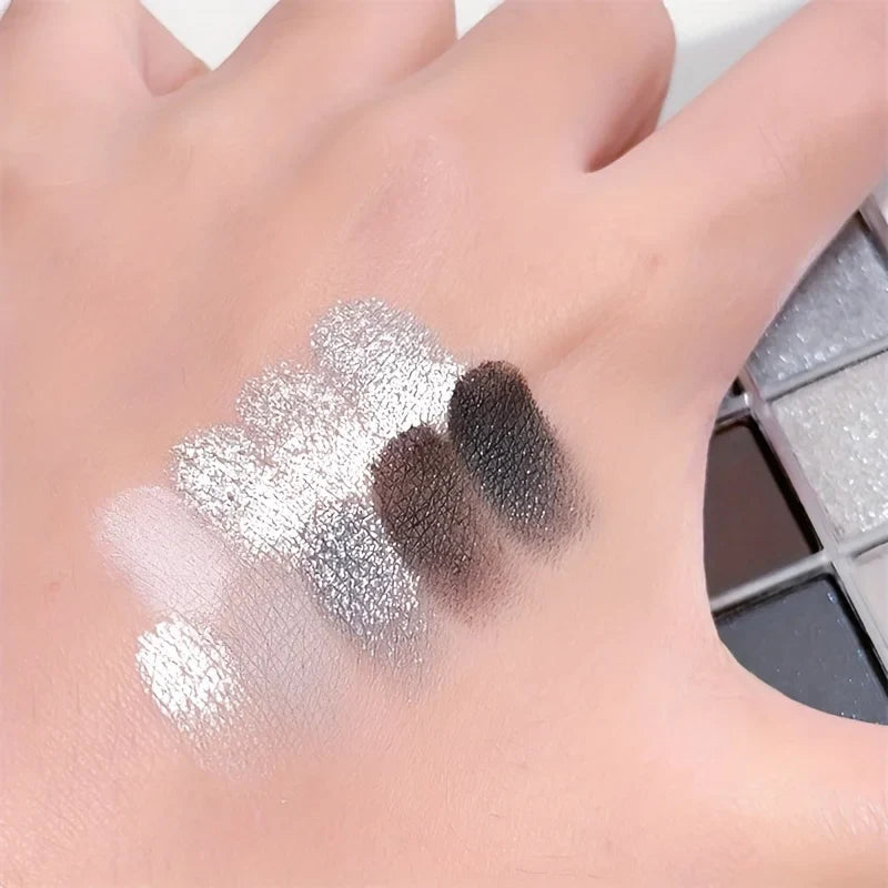 9 Colors Smokey Eye Eyeshadow Palette Matte & ShimmeryGray and Silver Tones, Party & Stage Performance Makeup