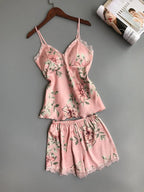 2pcs/set Women Silk Satin Lace Robe Shorts Sleepwear Babydoll Nightdress Pajamas