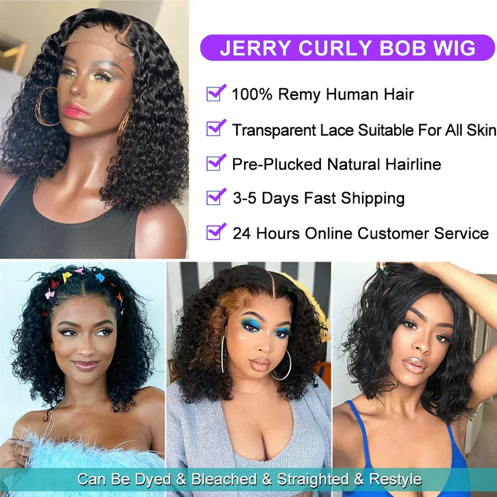 250% Density Short Bob Wig Human Hair 13x4 Lace Front Wigs Glueless Lace Frontal Wig Deep Wave Jerry Curly Wig For Black Women