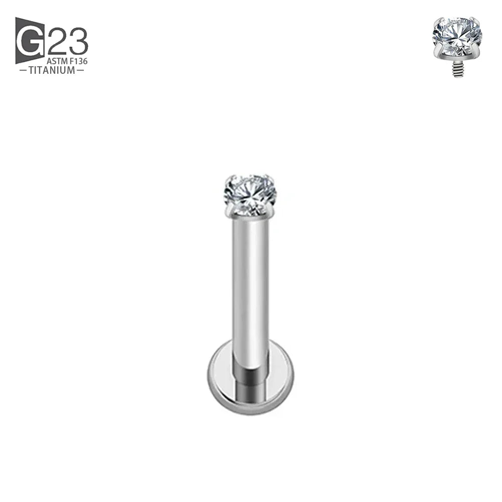 ASTM F136 Titanium 2/2.5/3/4mm CZ Labret Stud 16G Tragus Helix Cartilage Conch Flatback Earlobe Piercing Body Jewelry