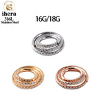 316L Stainless Steel Zircon CZ Hinged Segment Nose Septum Clicker Ring Round Earrings Hoops Ear Tragus Helix Piercing Jewelry