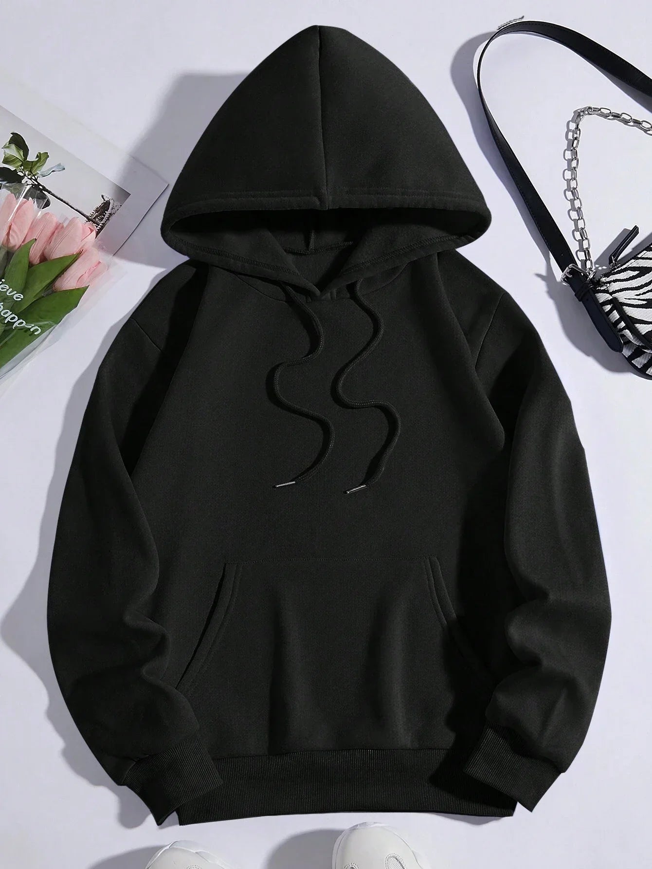 Beautiful Purple Butterfly Printing Hoodies Women Fleece Pocket Hoody Simple Casual Hoodie Autumn Loose Female Streetwear