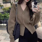 AOSSVIAO Knitted Casual Cardigan 2025 Autumn Winter Elegance Solid Color V-neck Sweater Unique and Niche Slim Fit Tops