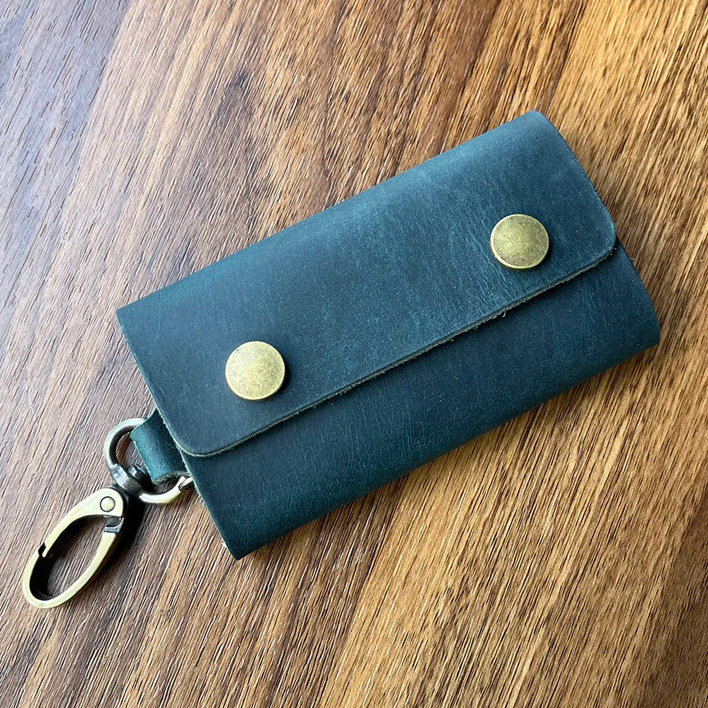 Handmade Genuine Leather Key Wallet Men Holder Keychain Pouch Purse Zipper Designer Housekeeper Car Small Key Case Keys Pouch