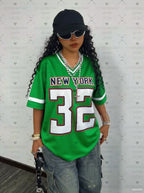 2025 Women Baseball Jerseys NEW YORK 32 Print V-Neck Short Sleeve T-Shirt Summer Tee Stripe Oversized Sport T-Shirt