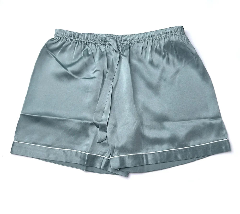 100% Real Mulberry Silk Womens Pajamas Set Sleepwear Pjs Button Down Short Sleeve Shirt Top and Shorts Loungewear 2 Piece M-4XL