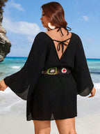 Bohemian Wind Plus Size Crochet Black CoverUp Mini Dress Sexy Hollow Tunic Beach Dress Bathing Suit Beachwear Cover Up Beachwear