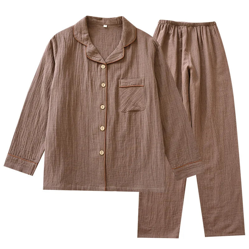 2025 New Spring Couple's Pajama Set 100% Cotton Long Sleeve Long Pants Two Piece Set for Men and Women's Home Furnishings