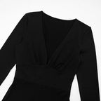 2025 Women Autumn Black Long Sleeve V Neck Jumpsuits Streetwear Bodycon Sexy Sporty Casual Rompers Fashion Overall Body Tops