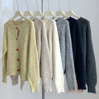 DGLUKE Crew Neck Knit Cardigan For Women Long Sleeve Fluffy Cashmere Sweater Coat Autumn Winter Button Through Cardigans Korean