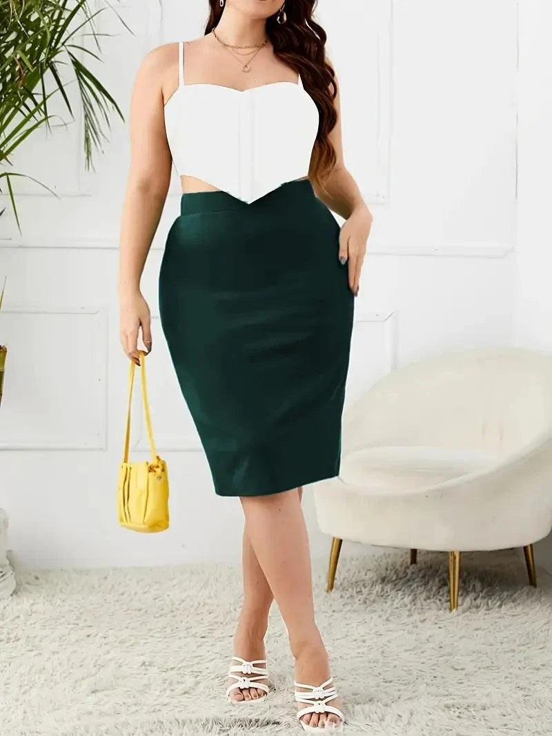 2025 Summer Plus Size Solid Slim Skirt Casual High Waist Slit Skirt  Women's Plus Size Clothing
