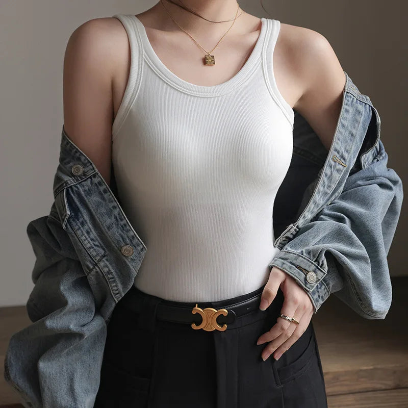 2025 Summer Women Strappy Tank Top Built-in Bra Seamless Wirefree Push Up Y2K Fashion Tube Top Innerwear Outerwear Hot Selling