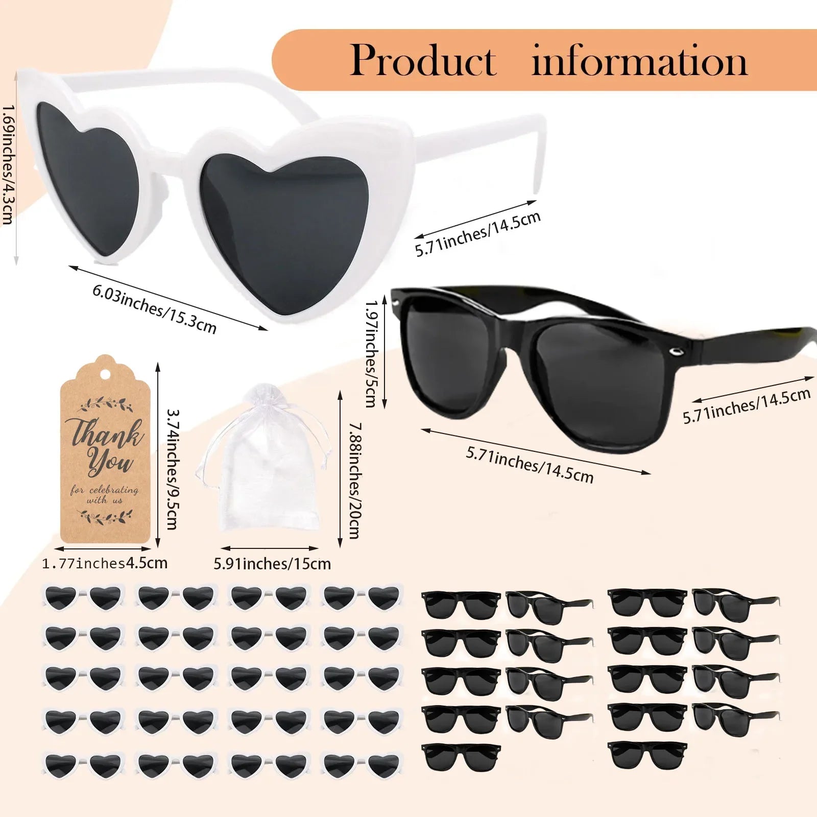 12-60Pcs Wedding Bridal Heart Shaped Sunglasses Party Favors Gift for Guests Bachelorette Hen Party Glasses Bridal Shower Decor