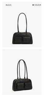 Burminsa Cowhide Genuine Leather Underarm Shoulder Bags For Women 2025 Luxury Designer Korean Bowling Tote Work Ladies Handbags