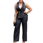 Elegant Blazer Jumpsuits Summer Clothes Women Sleeveless V-Neck Straight Pants Rompers Playsuits OL Style One Pieces Overalls