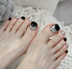 24pcs Black False Toenails Solid Color Glossy Fake Toenails Wearable Full Cover Ins Square Press on Toenail Patch for Girl Women