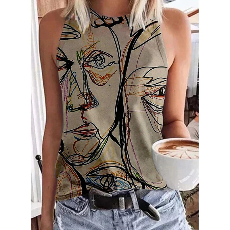 Ethnic Style Paisley 3D Print Tank Tops Women Retro Streetwear Y2k Oversized O-Neck Vest Off Shoulder Sleeveless Woman Camisole