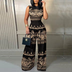 Elegant Women Wide Leg Long Juumpsuit 2024 Spring Summer Fashion Printed Sleeveless Casual Holiday Bodysuits Jumpsuits Trousers