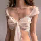 Candyhot Sexy Mesh Perspective Crop Tops Summer Y2K Lace Low cut Slim Strap Top High Street Fashion Nightclub Top Women's Wear