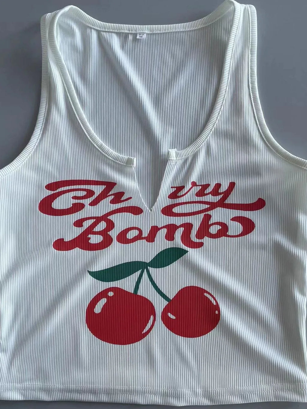 2024 Summer Fashion Cherry Teenage girls Sexy Letter Printed U Neck Tank tops Tops Women's Clothing