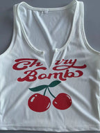 2024 Summer Fashion Cherry Teenage girls Sexy Letter Printed U Neck Tank tops Tops Women's Clothing