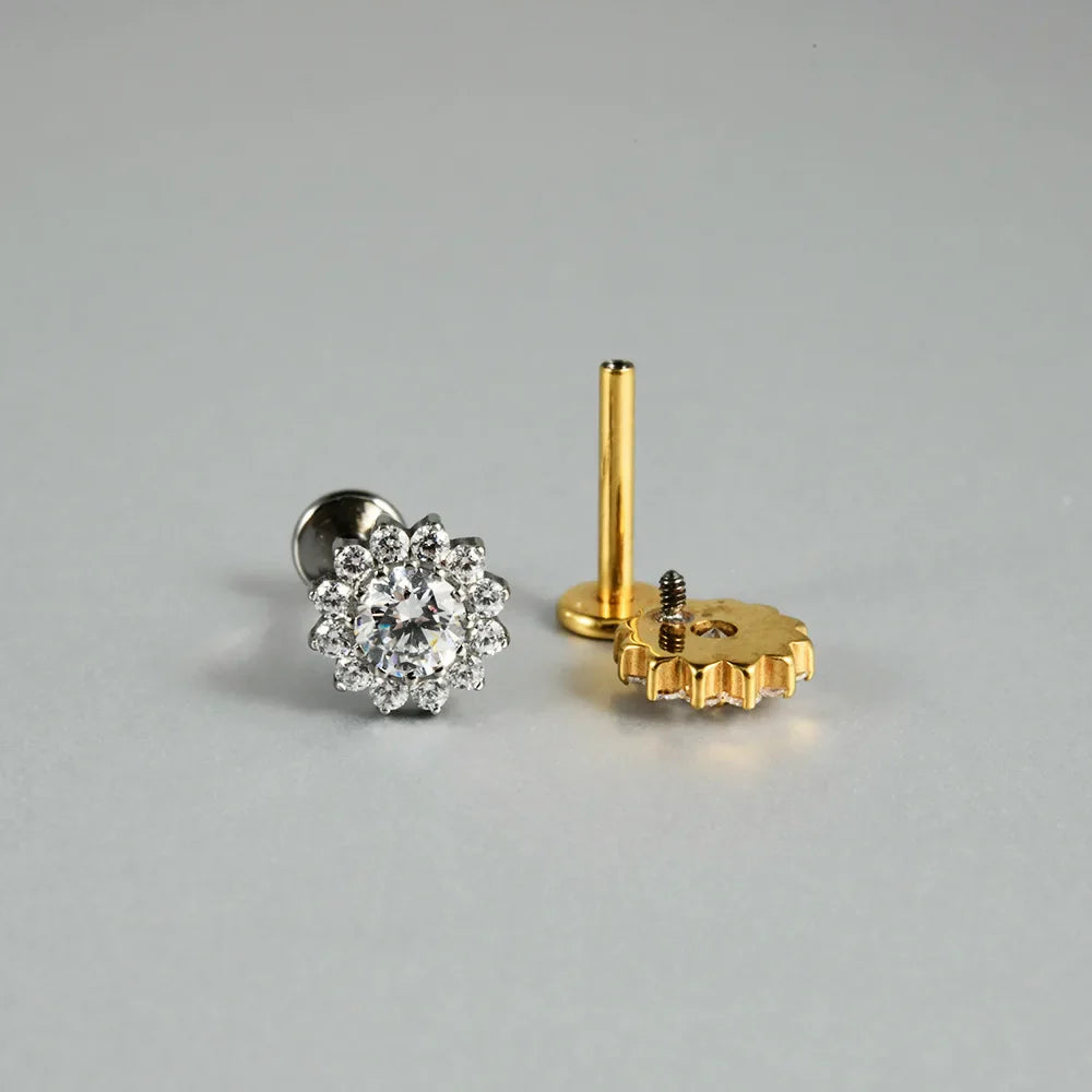 1PC ASTM F136 Titanium Flower CZ Labret Stud Internal Thread Piercing Lip Stud Daith Conch Earring Piercing Jewelry Wholesale
