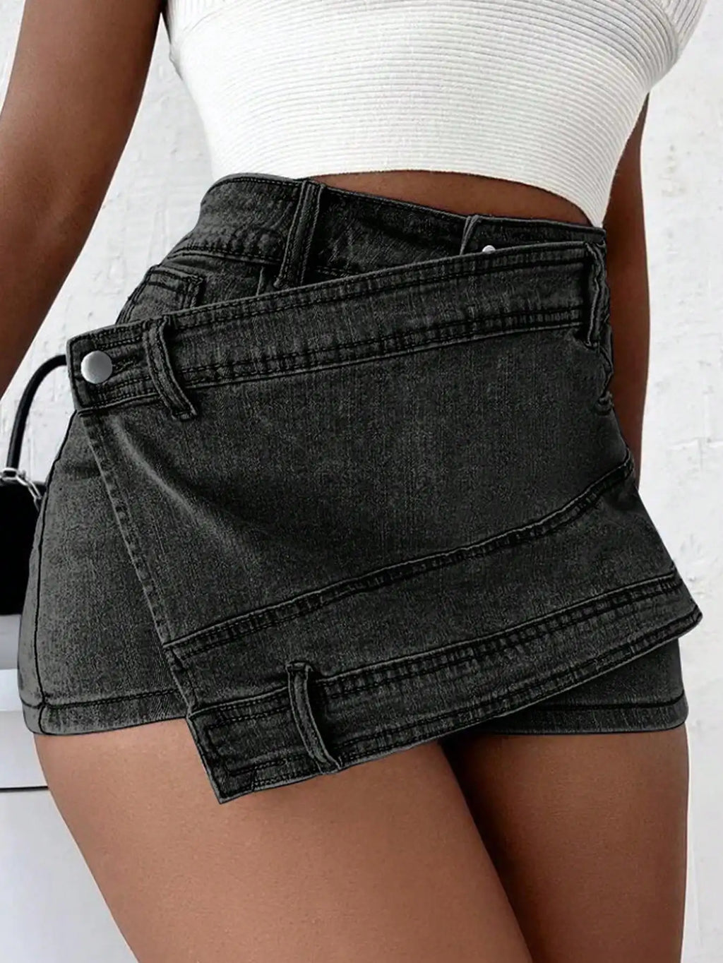 2023 Women Fashion Denim Mini Skort Rave Street Wrap Stretch Irregular A-Line Skinny Cargo Jean Shorts Mujer