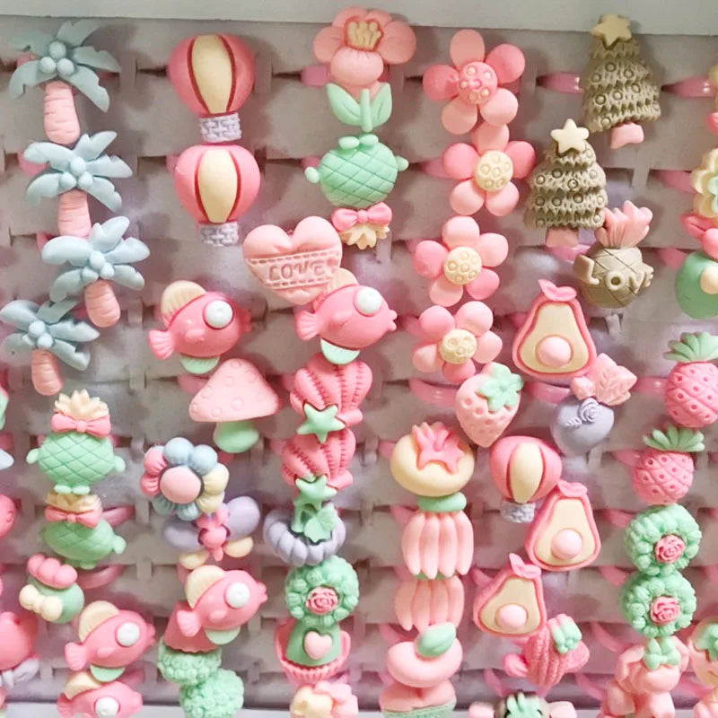 10pcs/lot Children's Cartoon Rings Candy Flower Animal Bow Shape Ring Set Mix Finger Jewellery Rings Kid Girls Toys Anillo